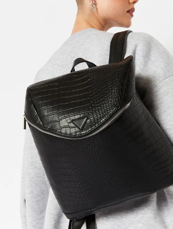 Madison Black Croc Backpack sold by Skinnydip London