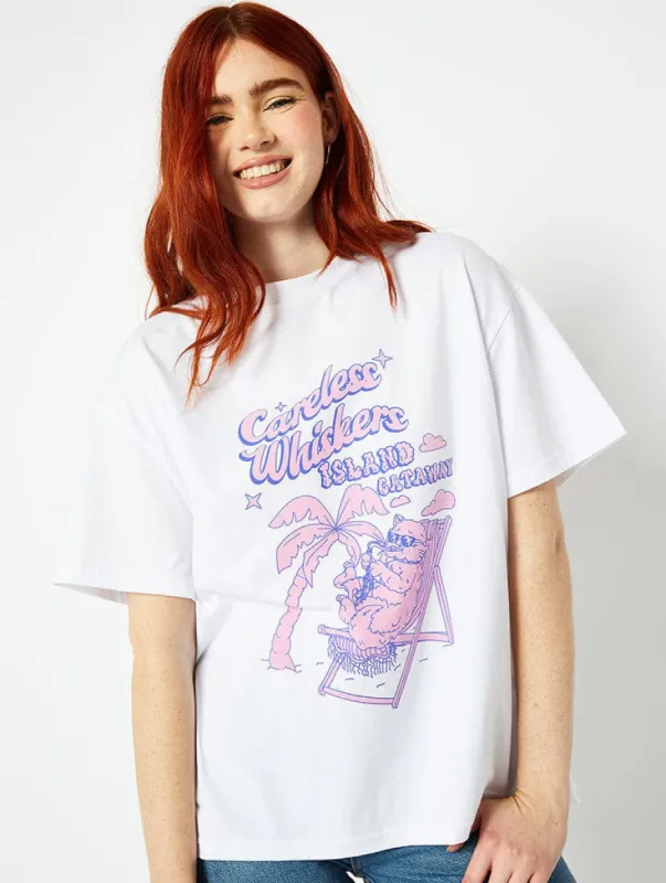 Careless Whiskers Oversized White T-Shirt sold by Skinnydip London