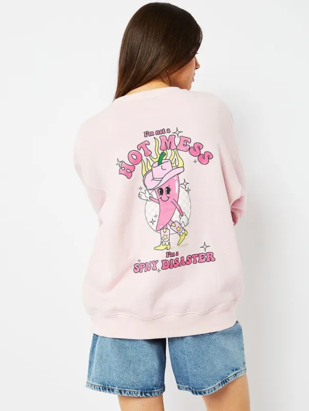 Spicy Disaster Pink Oversized Sweatshirt sold by Skinnydip London