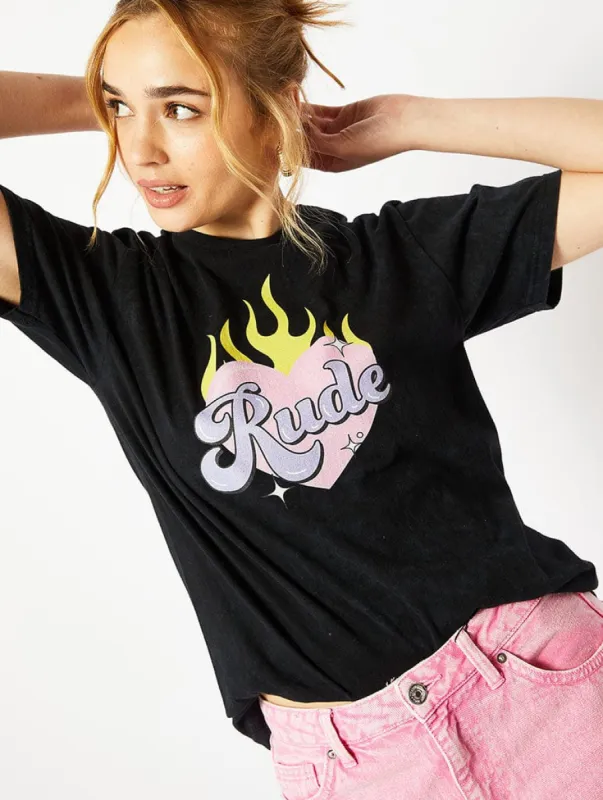 Rude Graphic Acid Wash Oversized T-Shirt made by Skinnydip London