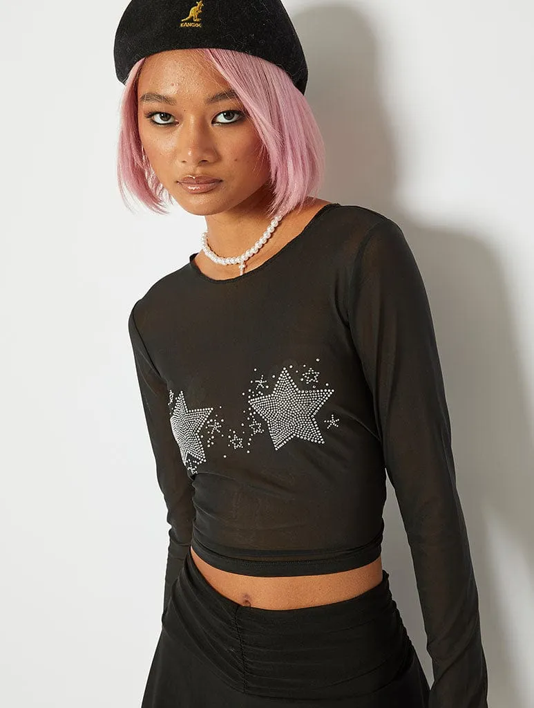 Mesh Star Embellished Crop Top sold by Skinnydip London product image thumbnail 2