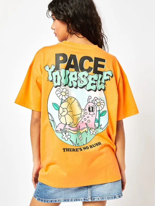 Pace Yourself Oversized Orange T-Shirt sold by Skinnydip London