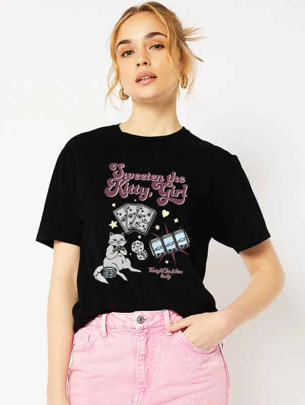 Kitty Girl Black T-Shirt sold by Skinnydip London