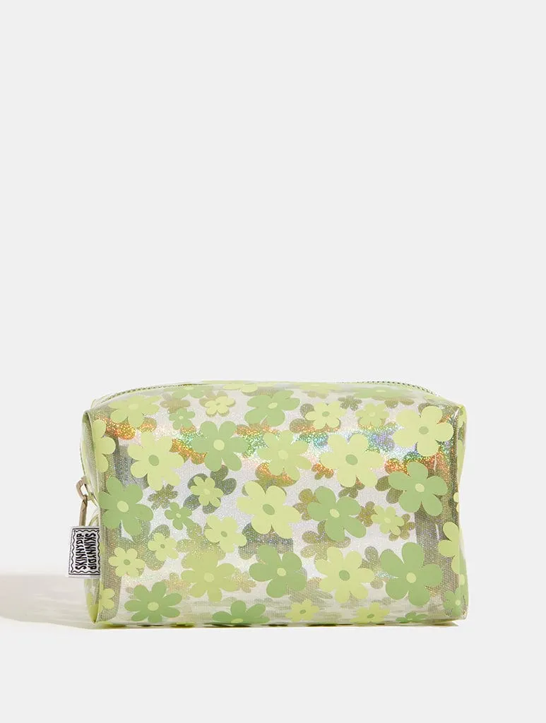 Sage Warped Flower Makeup Bag sold by Skinnydip London