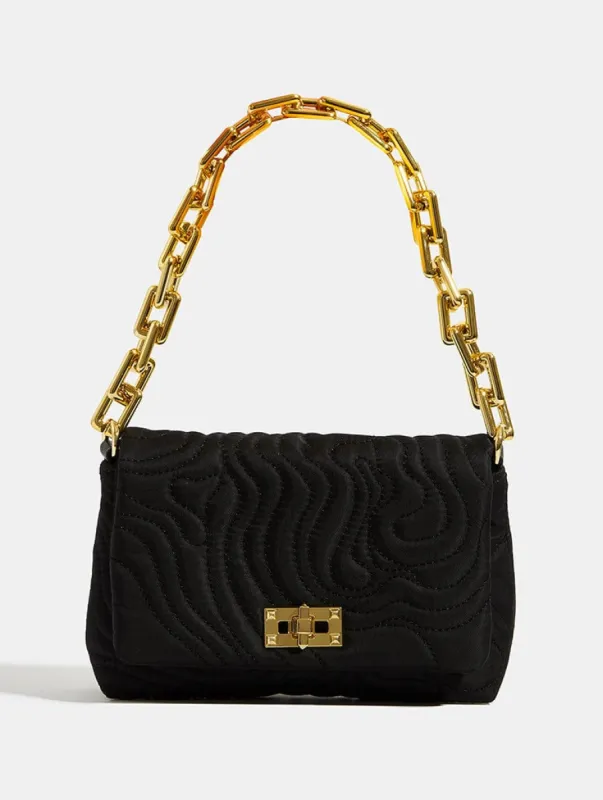 Farah Black Swirl Quilt Shoulder Bag sold by Skinnydip London