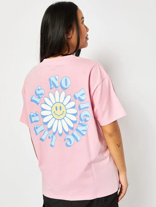 Life Is No Picnic Oversized T-Shirt in Pink sold by Skinnydip London