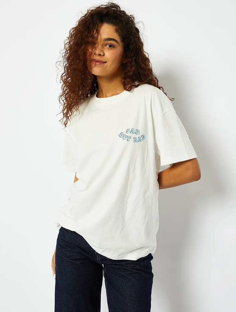 Sad But Rad Graphic Ecru Oversized T-Shirt sold by Skinnydip London product image thumbnail 5