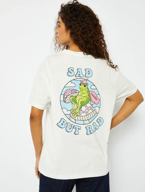Sad But Rad Graphic Ecru Oversized T-Shirt sold by Skinnydip London