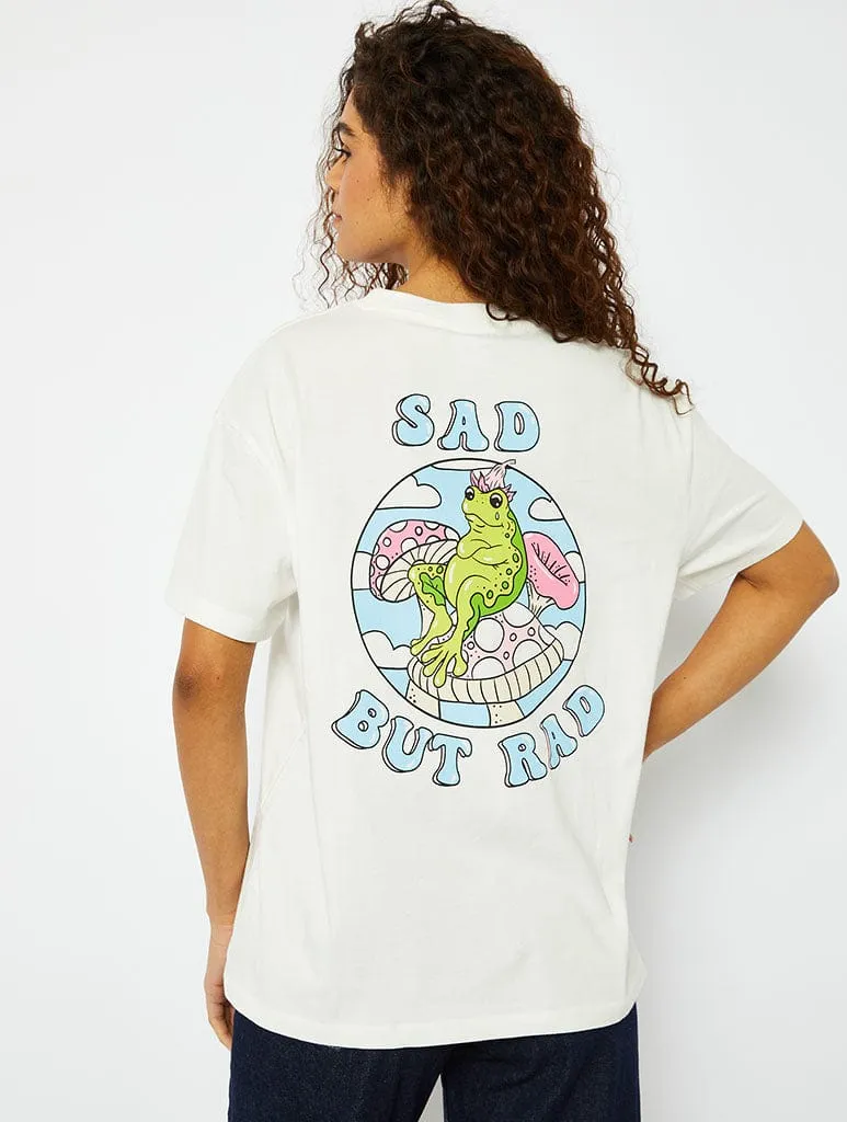 Sad But Rad Graphic Ecru Oversized T-Shirt sold by Skinnydip London