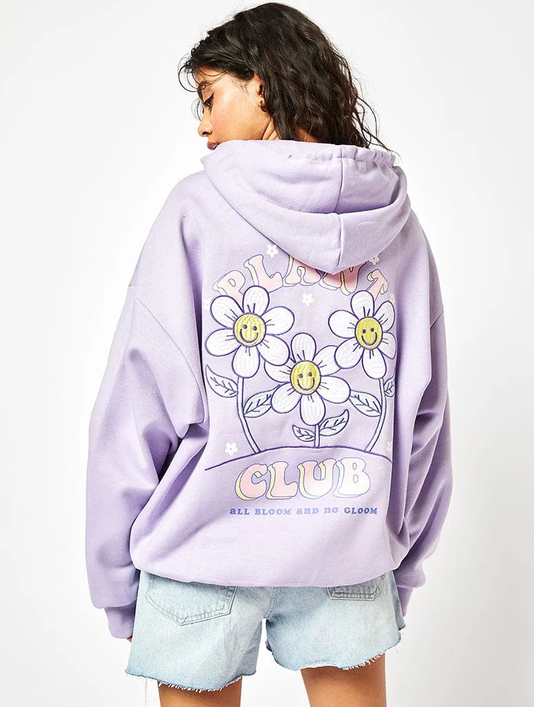 Plant Club Oversized Hoodie in Lilac sold by Skinnydip London
