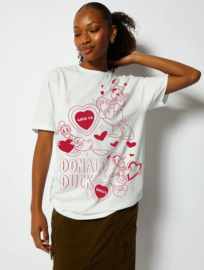 Disney Donald Duck Love T-Shirt in Ecru sold by Skinnydip London