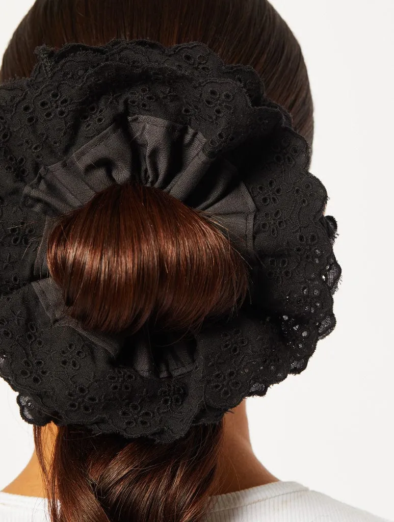 Lace Frill Extra Large Scrunchie in Black sold by Skinnydip London