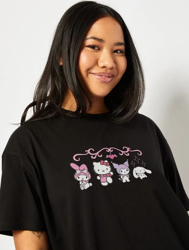 Hello Kitty x Skinnydip Mixed Character T-Shirt in Black sold by Skinnydip London