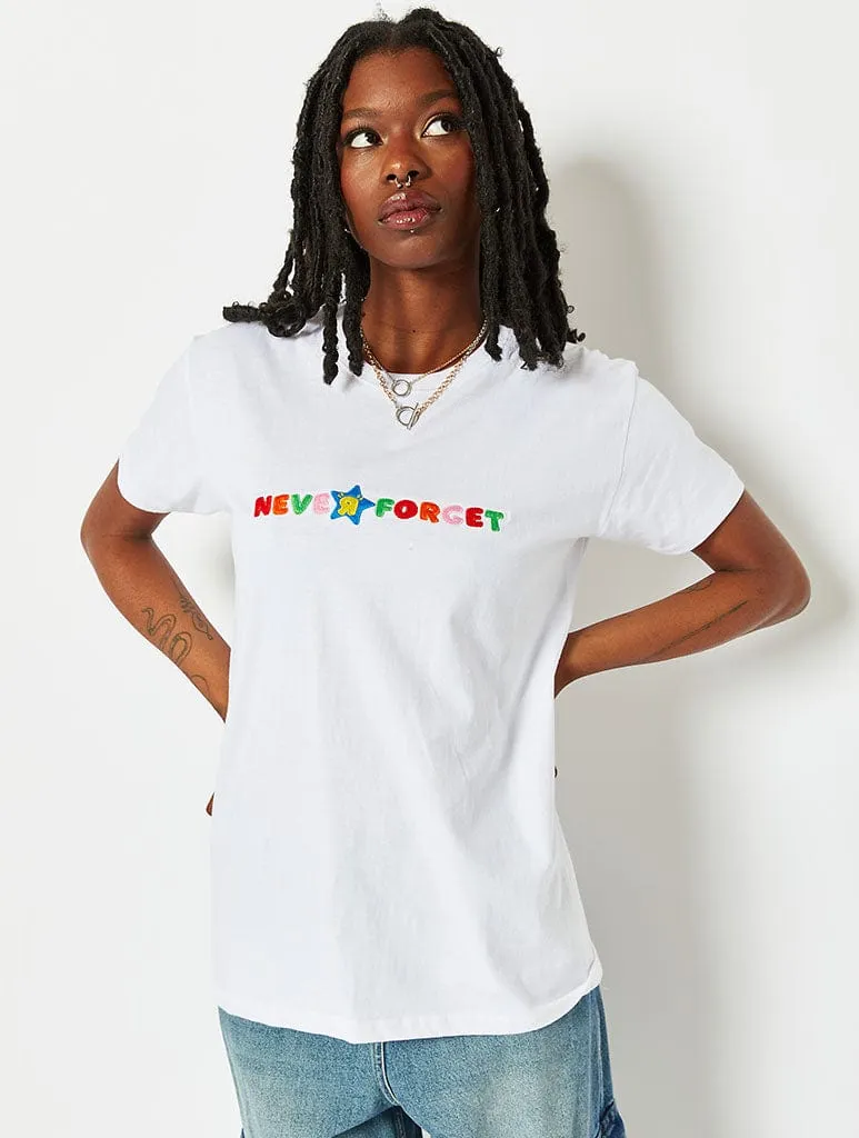 Thread Type Never Forget Embroidered T-shirt sold by Skinnydip London