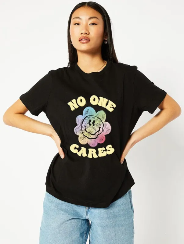 No One Cares T-Shirt in Black sold by Skinnydip London