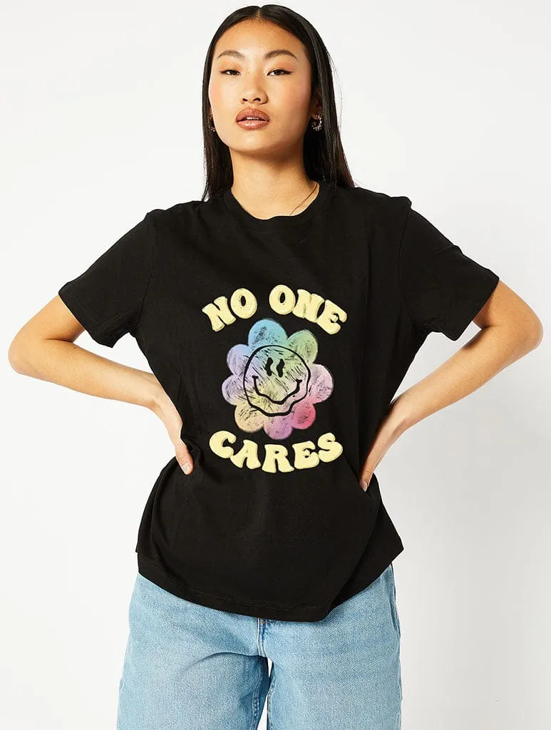No One Cares T-Shirt in Black sold by Skinnydip London