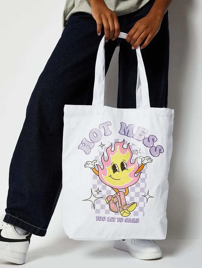 Hot Mess Flame Slogan Tote Bag sold by Skinnydip London