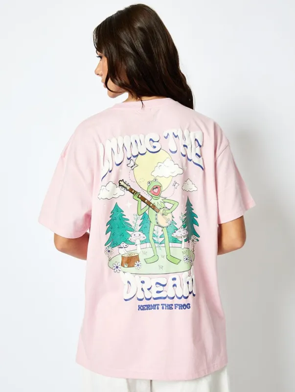 Disney Kermit Living the Dream T-Shirt in Pink sold by Skinnydip London