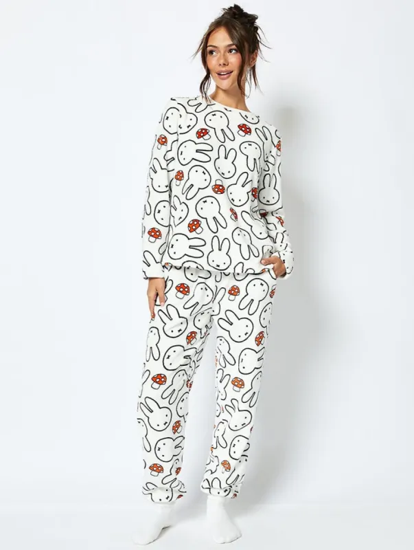 Miffy x Skinnydip Fleece Pyjama Set in White sold by Skinnydip London