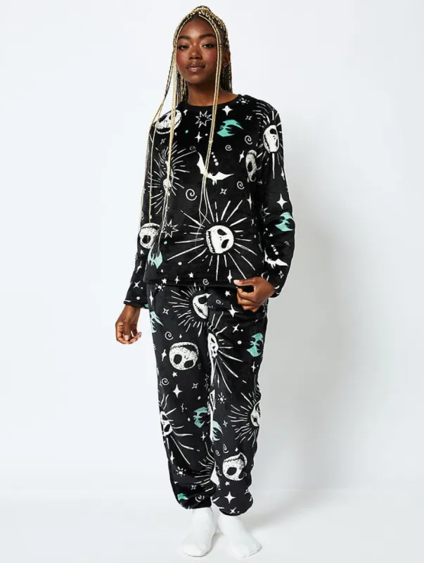 Disney Nightmare Before Christmas Fleece Pyjama Set in Black sold by Skinnydip London