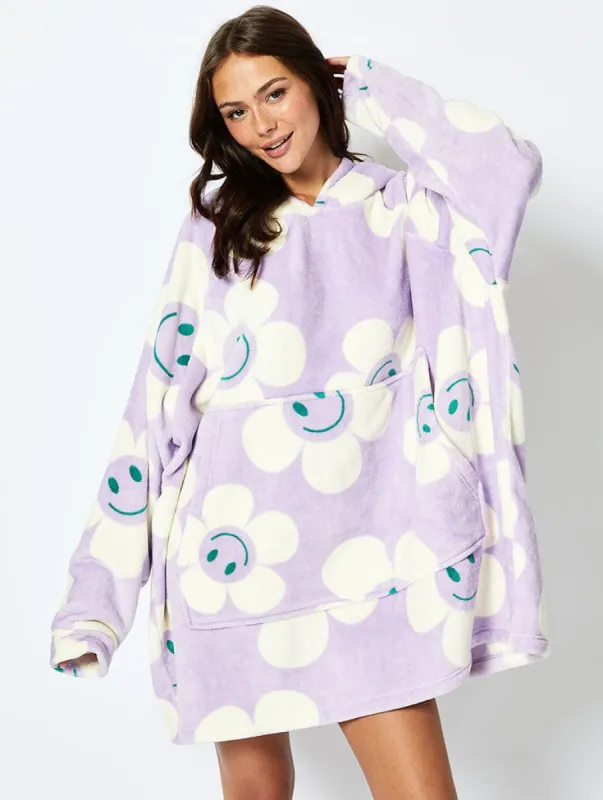 Happy Flower Blanket Hoodie in Lilac sold by Skinnydip London