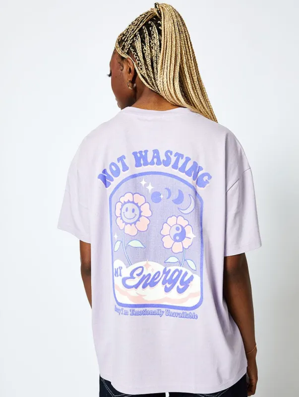 Not Wasting My Energy T-Shirt Lilac sold by Skinnydip London
