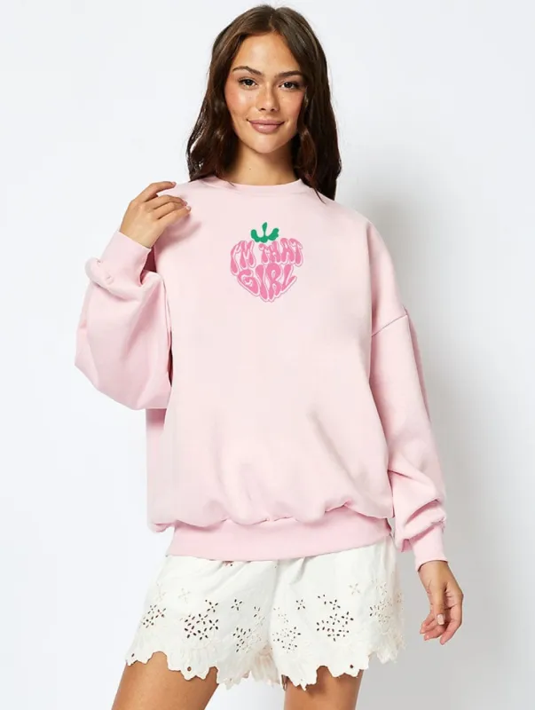 Strawberry I'm That Girl Sweatshirt in Pink sold by Skinnydip London