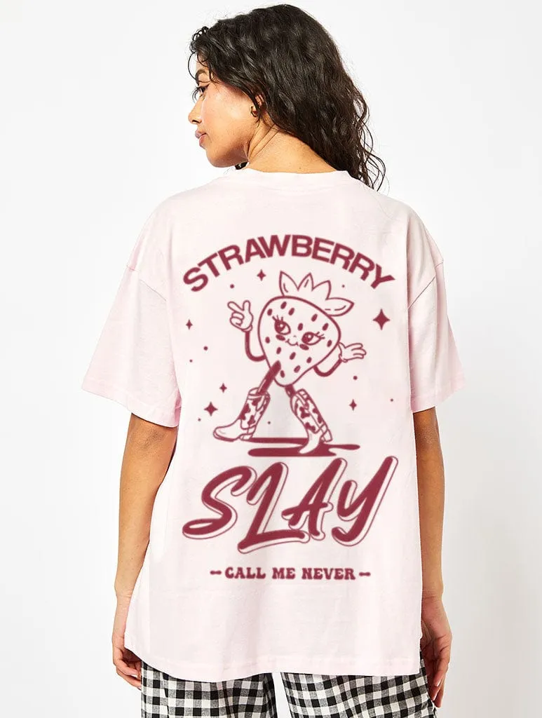 Strawberry Slay T-Shirt in Pink sold by Skinnydip London