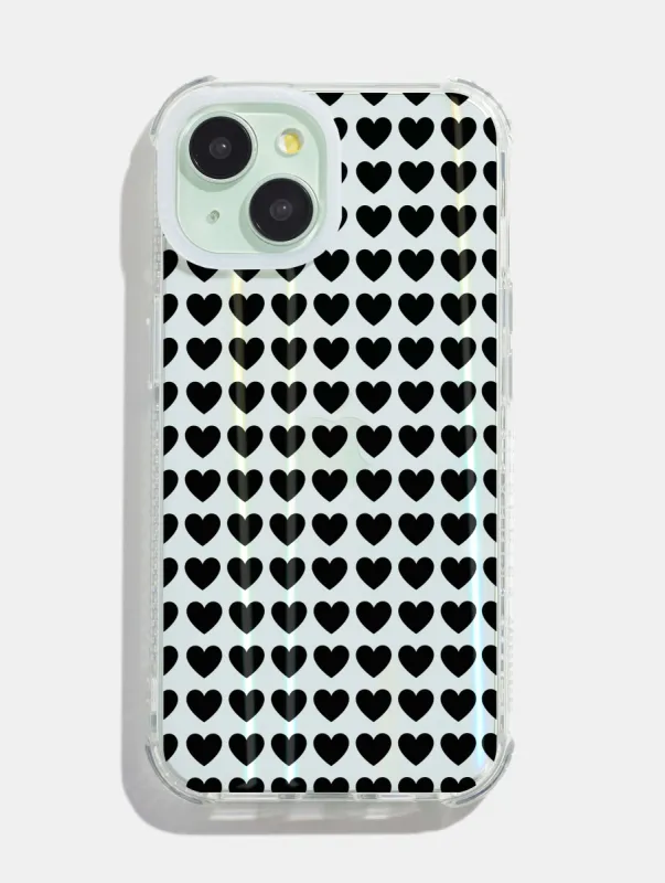 Black Heart Repeat Holo Shock iPhone Case made by Skinnydip London