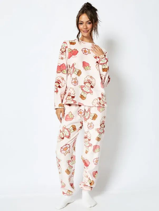 Strawberry Shortcake x Skinnydip Fleece Pyjama Set in Pink sold by Skinnydip London