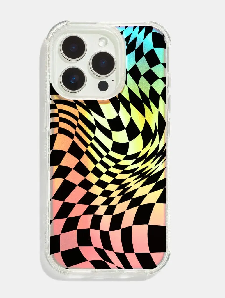 Black Warped Check Holo Foil Shock iPhone Case sold by Skinnydip London