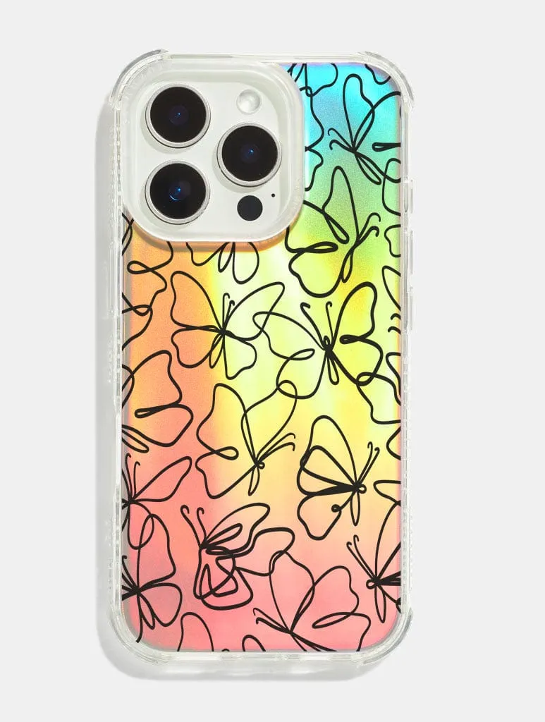 Black Butterfly Doodle Holo Foil Shock iPhone Case sold by Skinnydip London