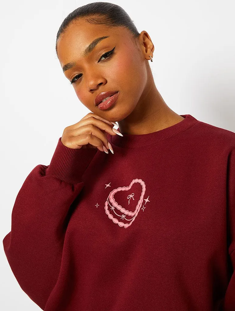 Feed Me Cake Sweatshirt in Burgundy sold by Skinnydip London product image thumbnail 2