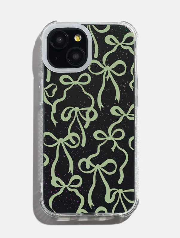 Sage Bows Glitter Shock iPhone Case sold by Skinnydip London