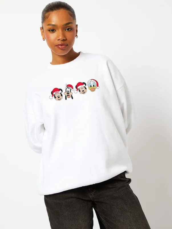 Disney Christmas Faces Sweatshirt in Ecru sold by Skinnydip London