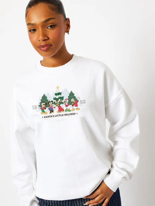Disney Santa's Little Helpers Sweatshirt in Ecru made by Skinnydip London