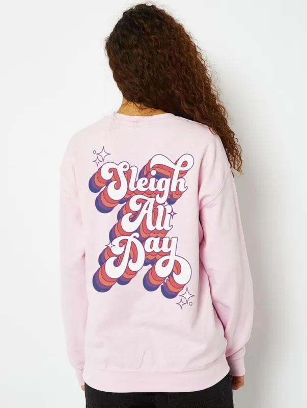 Sleigh All Day Sweatshirt in Pink sold by Skinnydip London