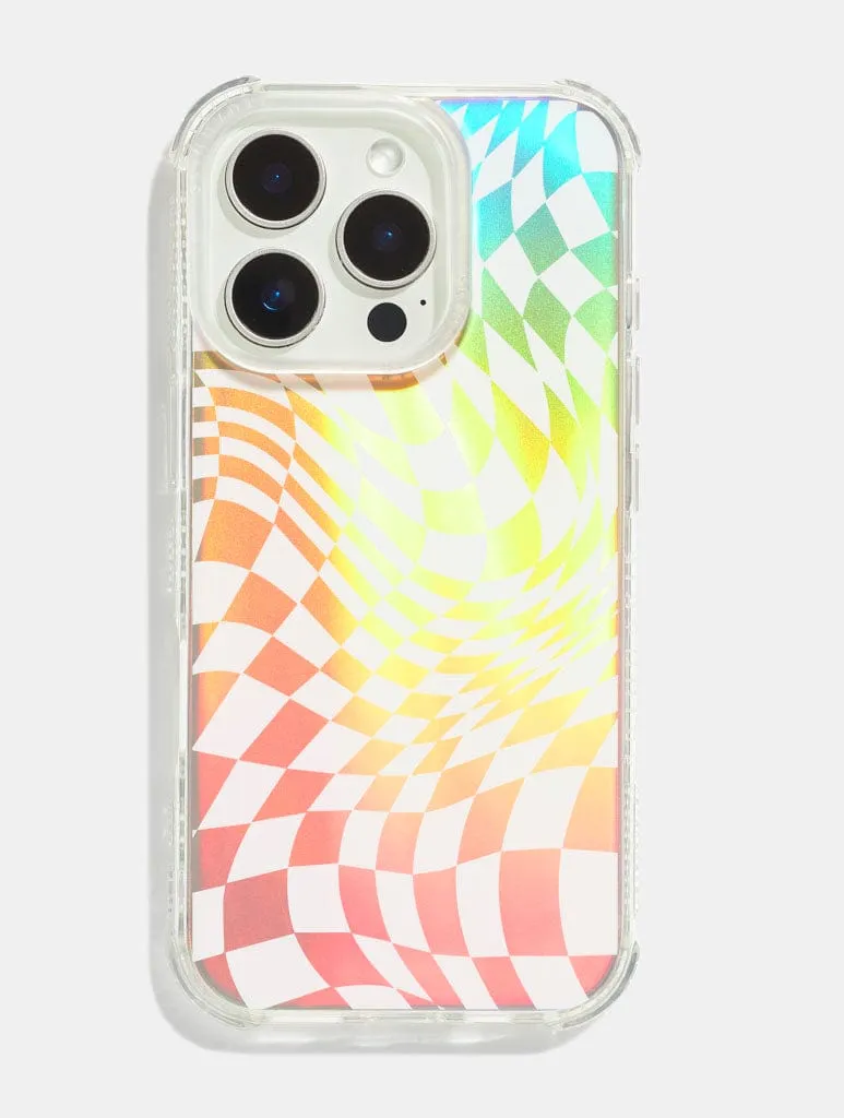 White Warped Check Holo Foil Shock iPhone Case sold by Skinnydip London
