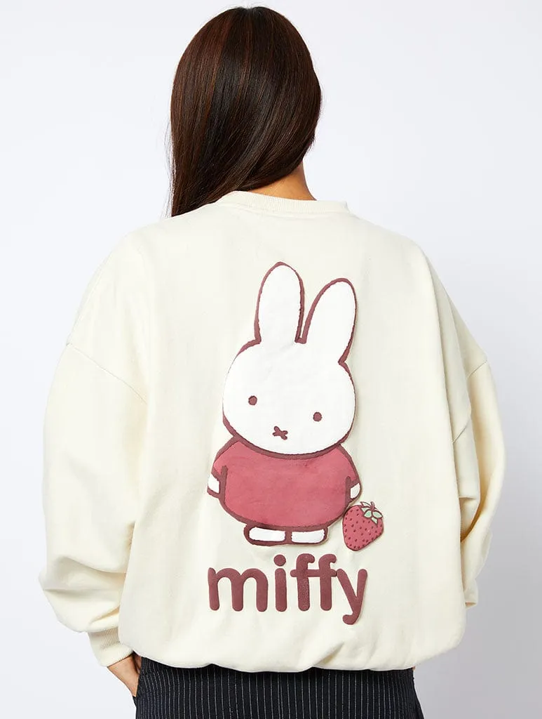 Miffy x Skinnydip Strawberry Sweatshirt in Ecru sold by Skinnydip London
