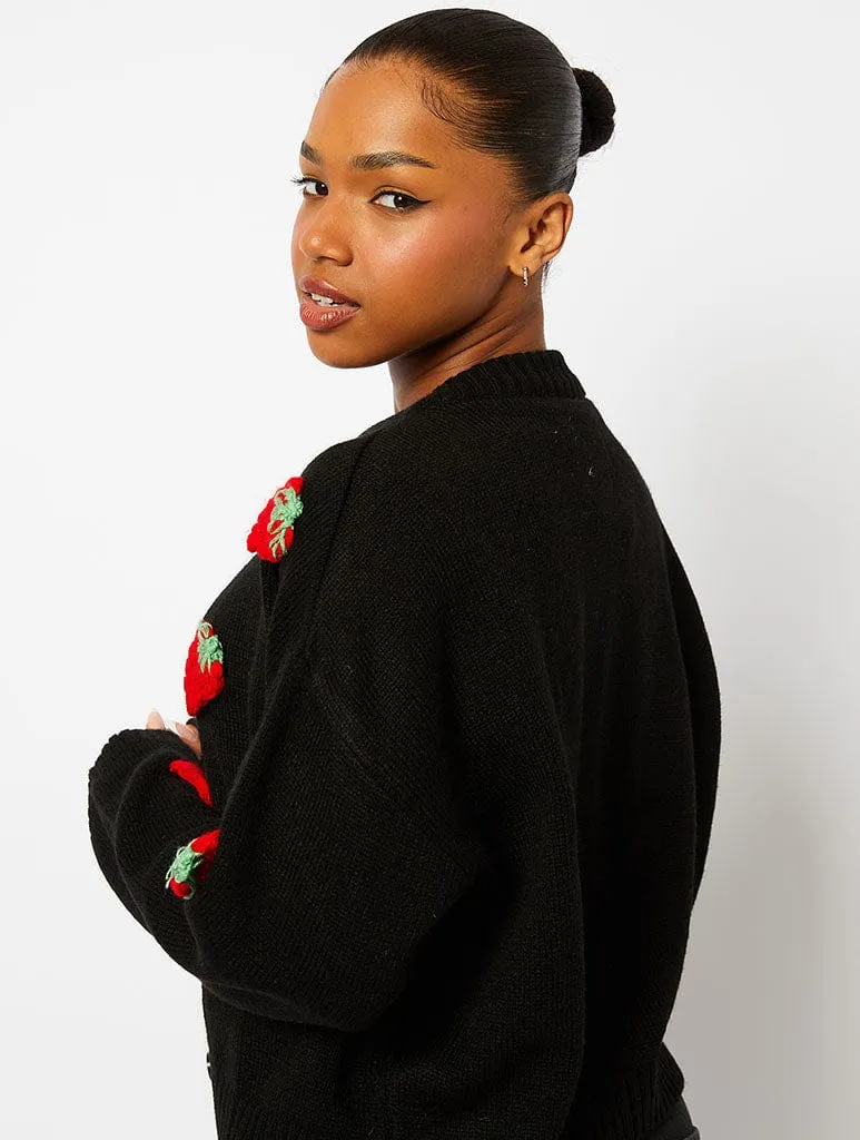 Strawberry Applique Black Knitted Cardigan sold by Skinnydip London product image thumbnail 5