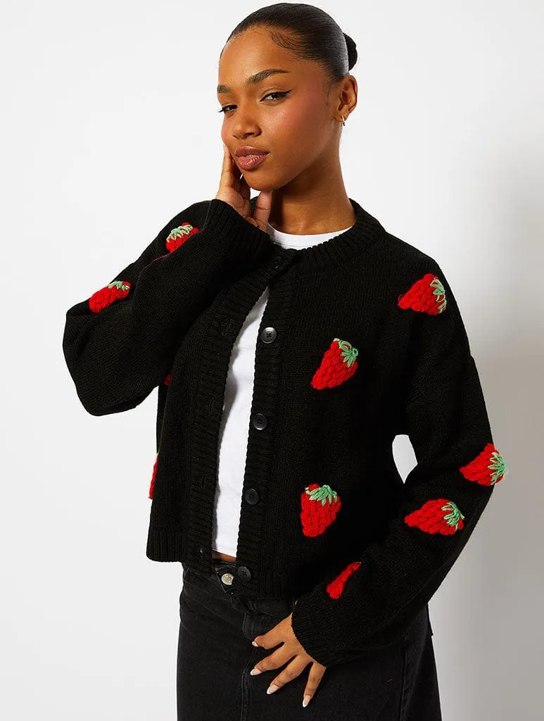Strawberry Applique Black Knitted Cardigan sold by Skinnydip London product image thumbnail 3