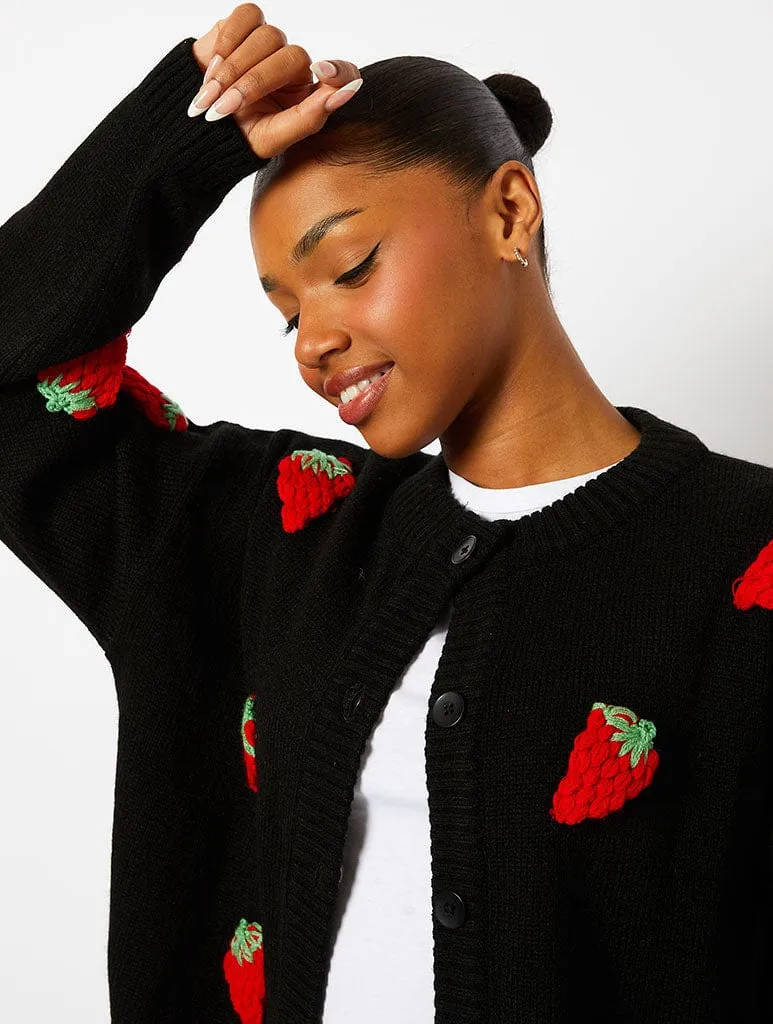 Strawberry Applique Black Knitted Cardigan sold by Skinnydip London product image thumbnail 4