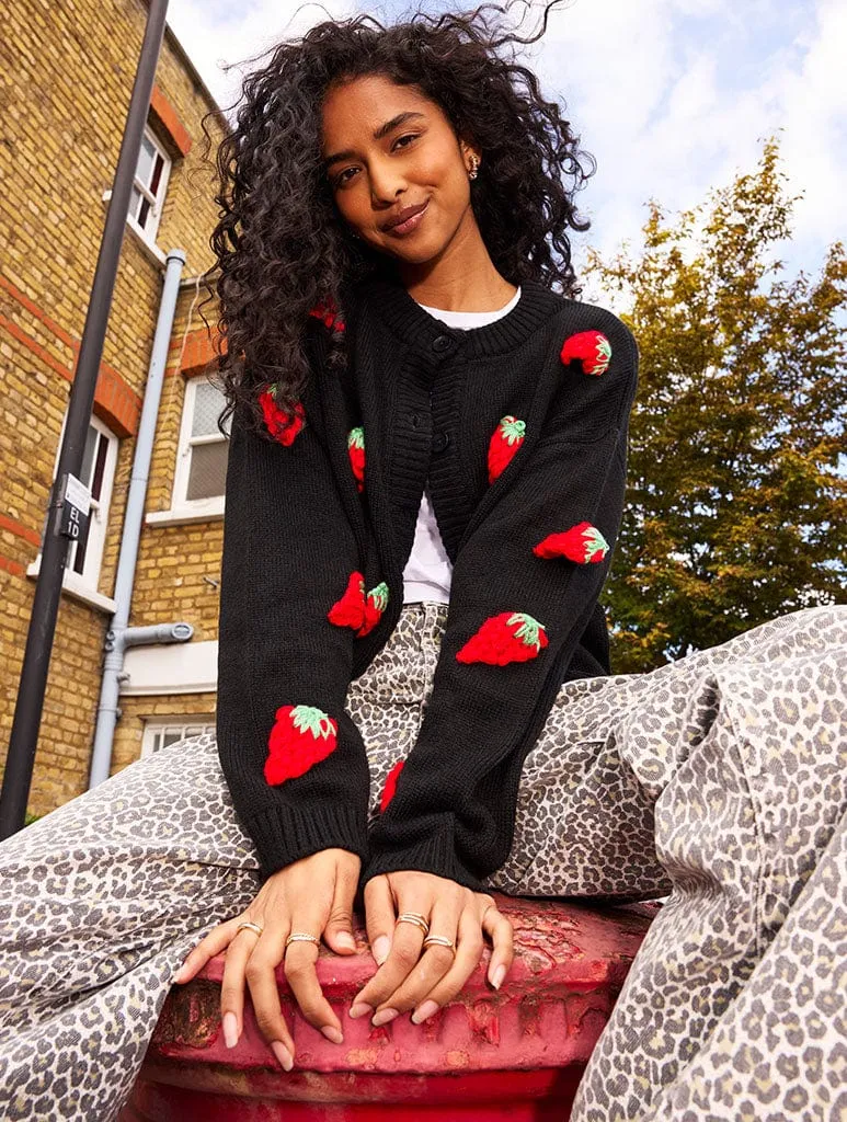 Strawberry Applique Black Knitted Cardigan sold by Skinnydip London