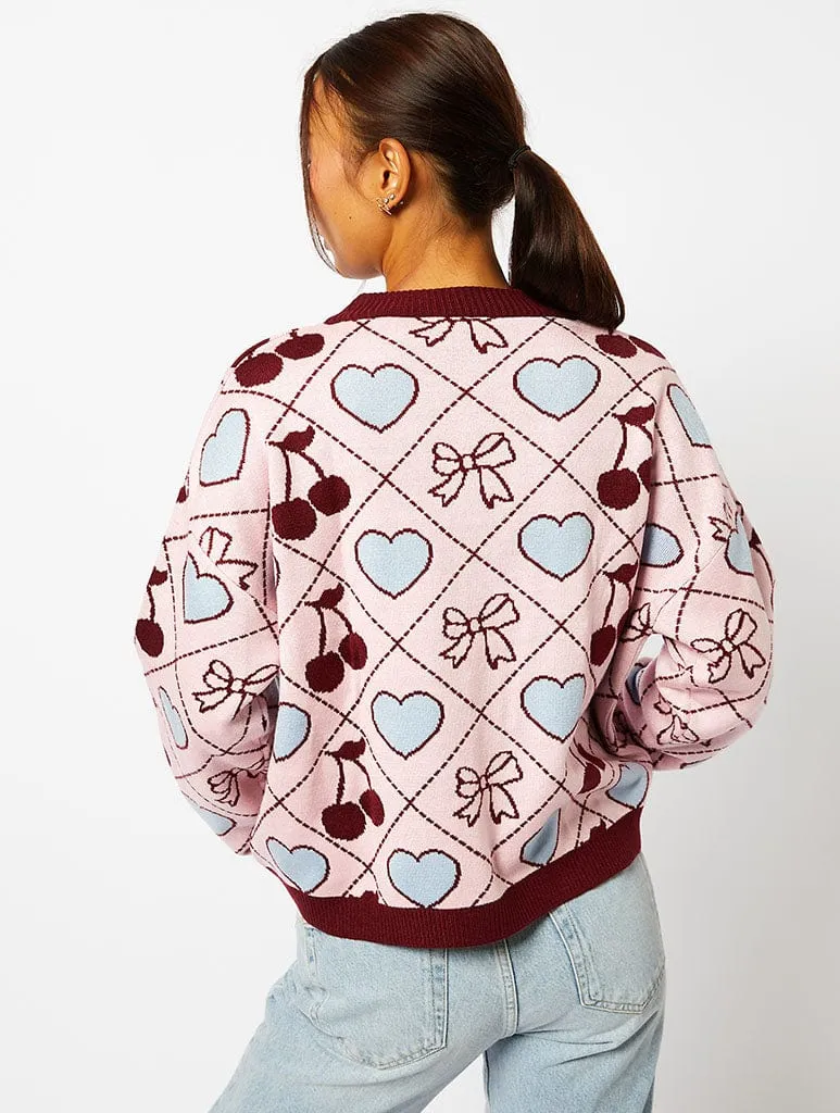 Quilted Cherry & Bow Cardigan in Multi sold by Skinnydip London product image thumbnail 4