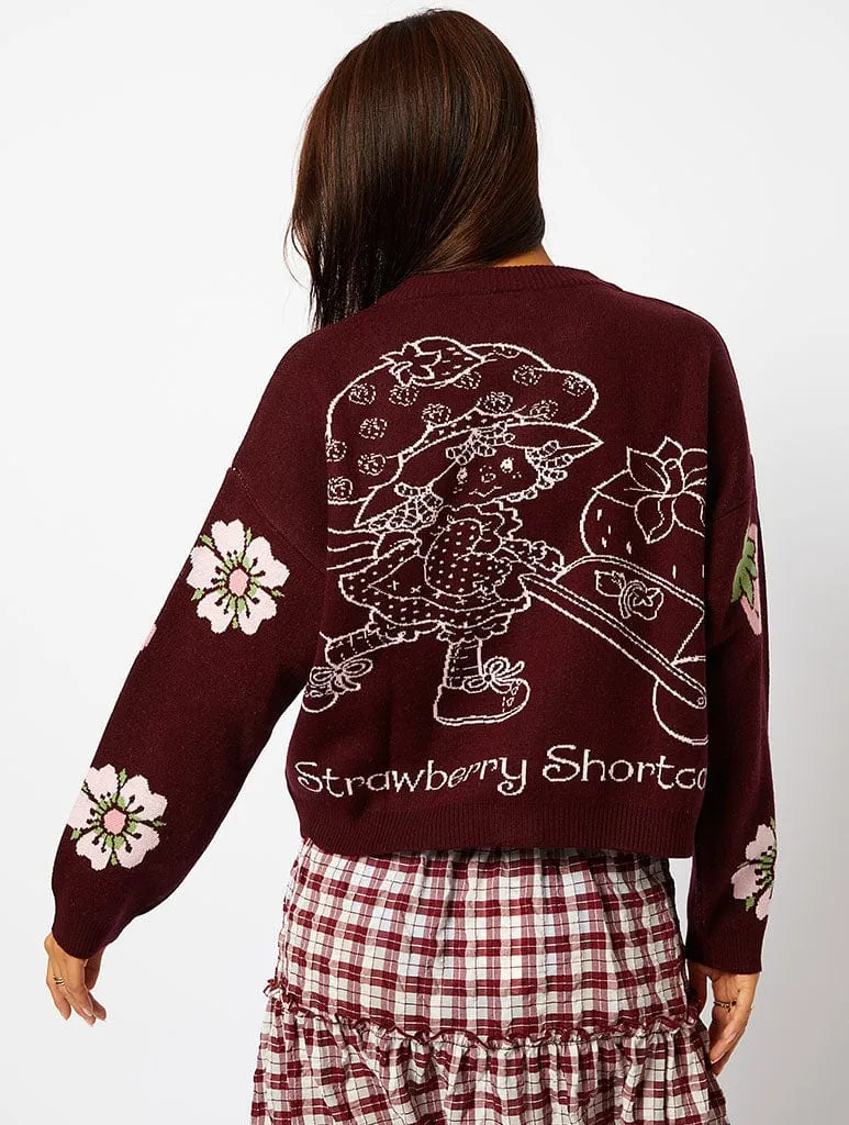 Strawberry Shortcake x Skinnydip Burgundy Knitted Cardigan sold by Skinnydip London product image thumbnail 2