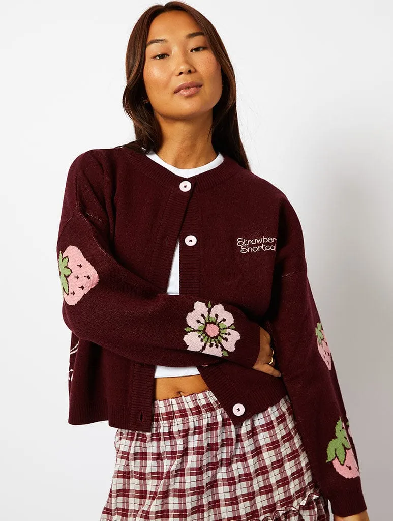 Strawberry Shortcake x Skinnydip Burgundy Knitted Cardigan sold by Skinnydip London product image thumbnail 5