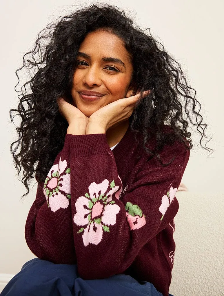 Strawberry Shortcake x Skinnydip Burgundy Knitted Cardigan sold by Skinnydip London product image thumbnail 3