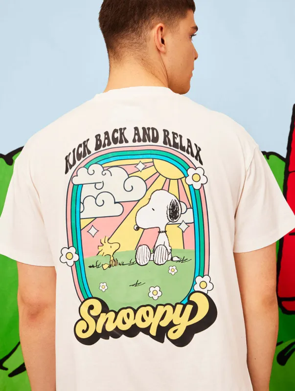 Peanuts x Skinnydip Snoopy Kick Back & Relax T-Shirt in Ecru sold by Skinnydip London