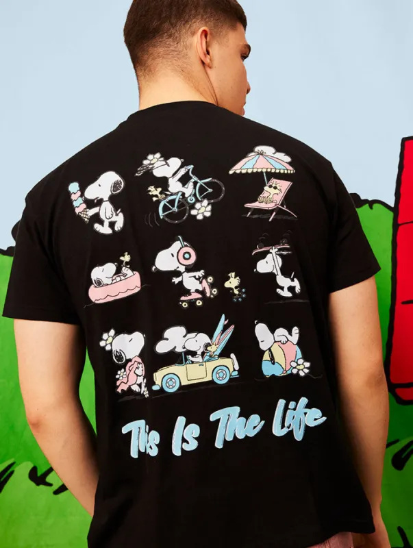 Peanuts x Skinnydip Snoopy This is the Life T-Shirt in Black sold by Skinnydip London
