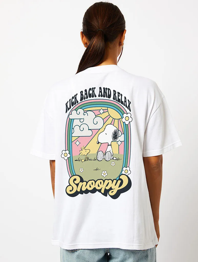 Peanuts x Skinnydip Snoopy Kick Back & Relax T-Shirt in Ecru sold by Skinnydip London